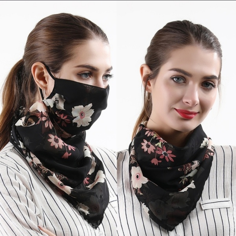 Black flower face mask scarf